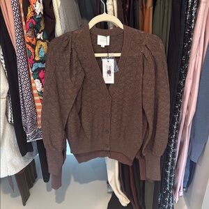 Sundays Brown Cardigan Sweater with Balloon Sleeves